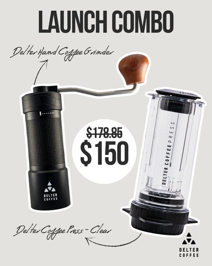 Delter Coffee Grinder and Coffee Press launch combo set with $150 price promotion.