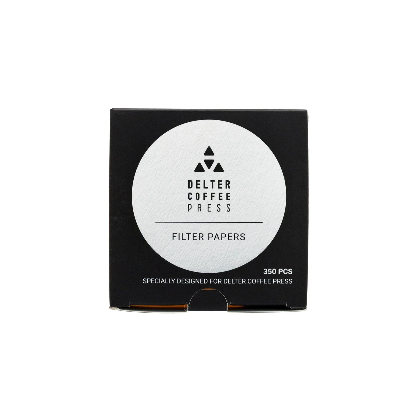 Delter Coffee Press filter papers box, 350 pieces, black and white packaging.