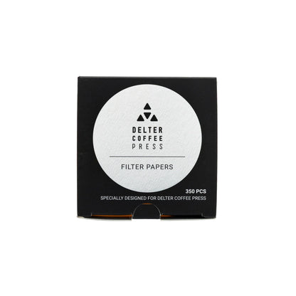 Delter Coffee Press filter papers box, 350 pieces, black and white packaging.